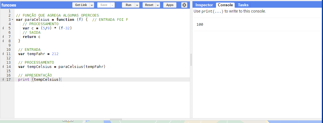 Resultado da função paraCelsius