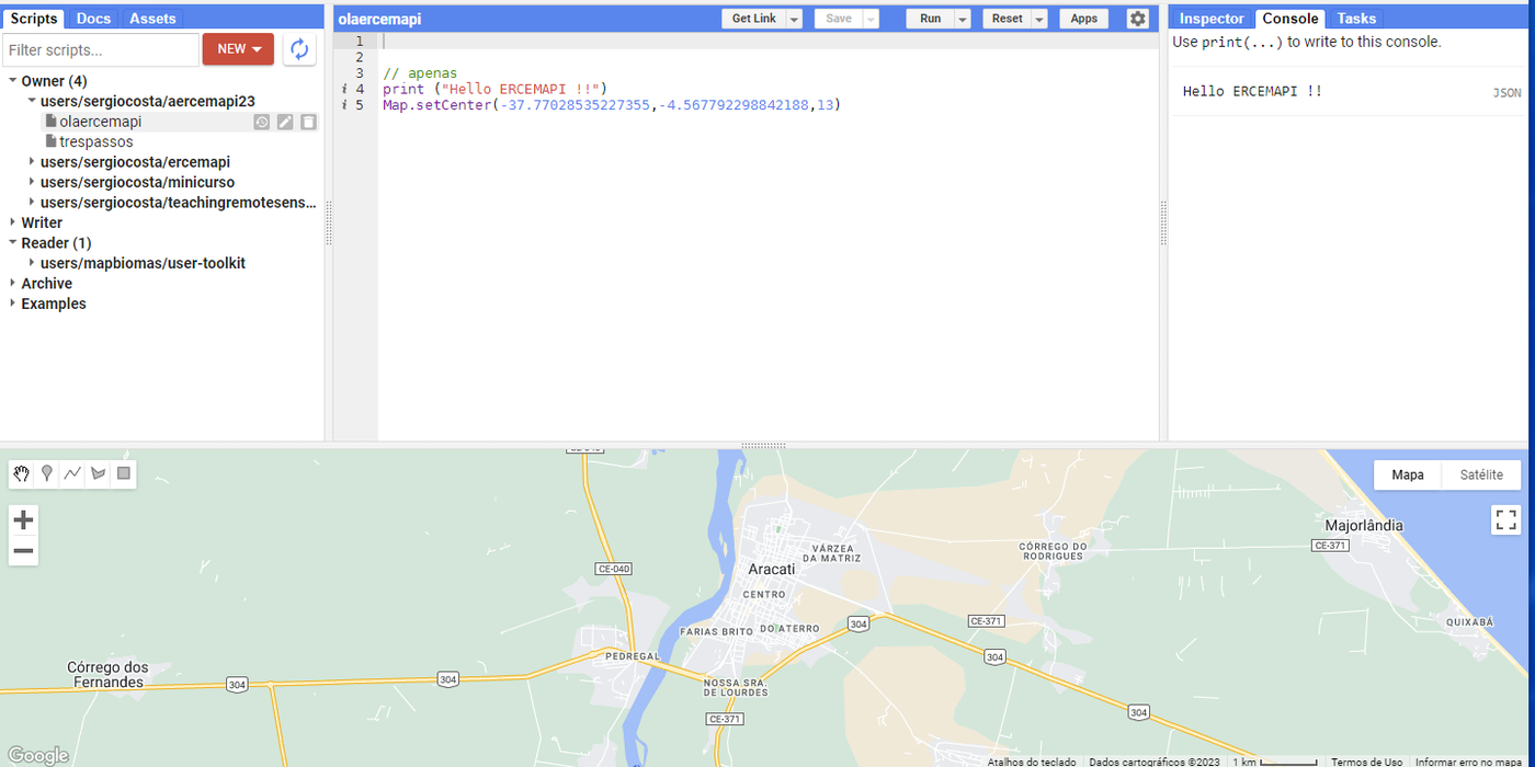 Resultado do "Olá, mundo" no Code Editor